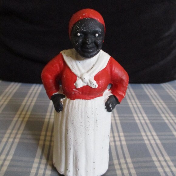 VTG Aunt Jemima Red Heavy Cast Iron Coin Slot Bank Mammy Figurine - Picture 3 of 8